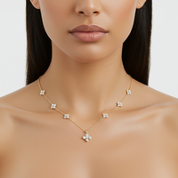 10K Yellow Gold Moissanite Clover Style Chain