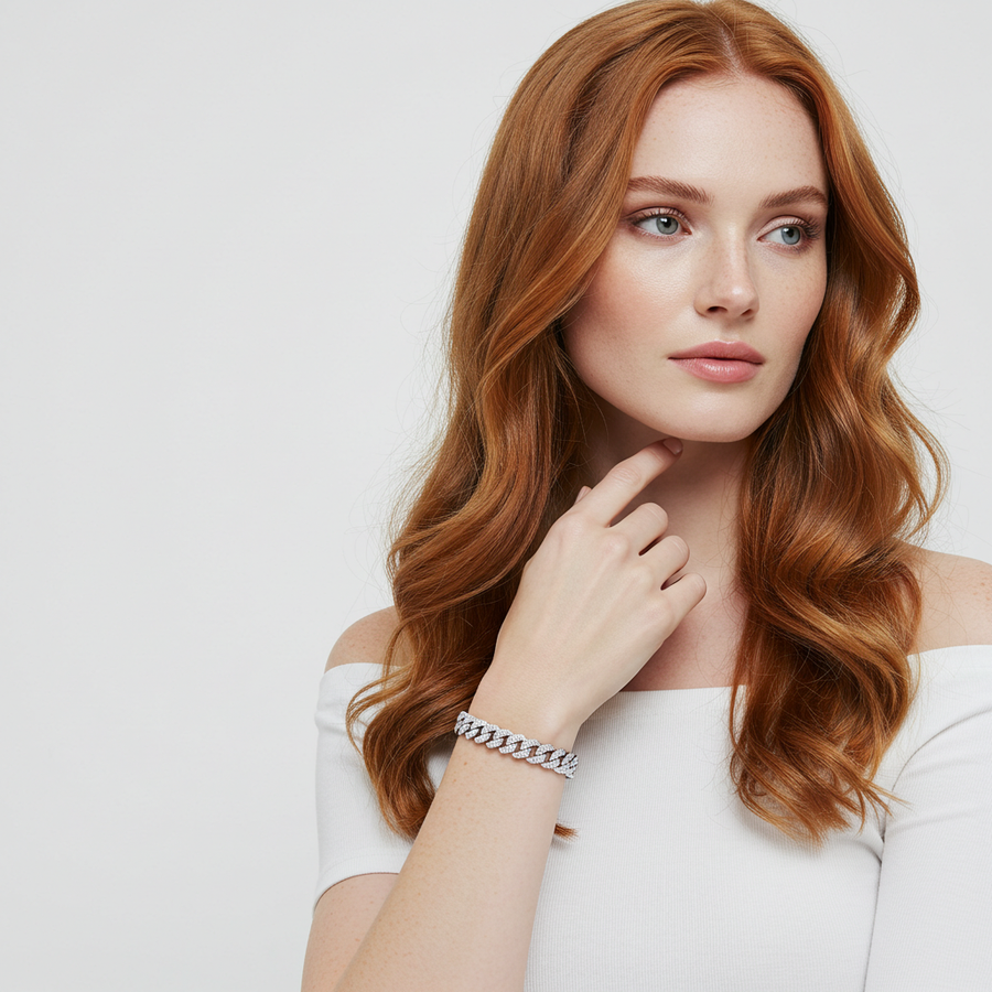 10K White Gold Moissanite Cuban Bracelet