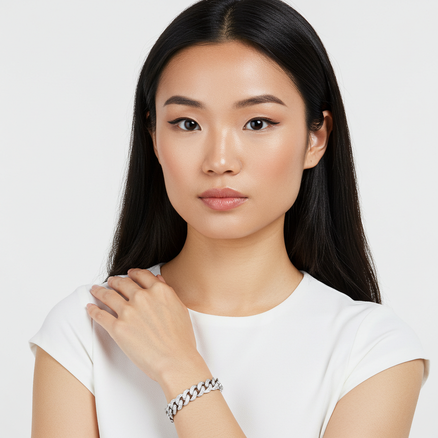 10K White Gold Moissanite Cuban Bracelet