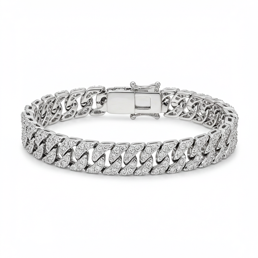 10K White Gold Moissanite Cuban Bracelet