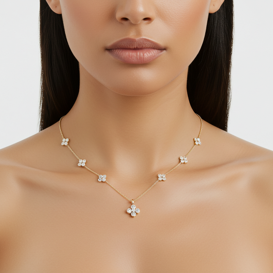 10K Yellow Gold Moissanite Clover Style Chain