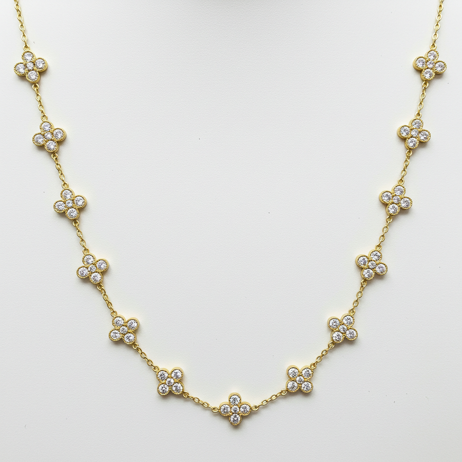 10K Yellow Gold Moissanite Clover Style Chain