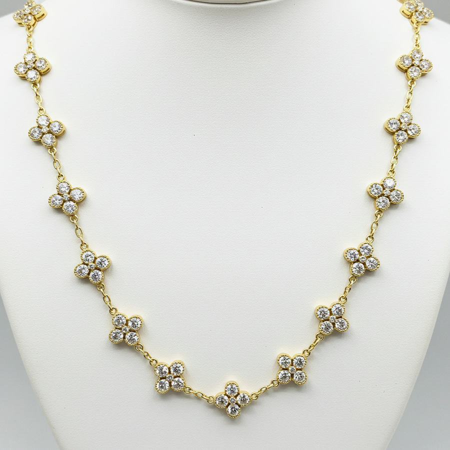 10K Yellow Gold Moissanite Clover Style Chain